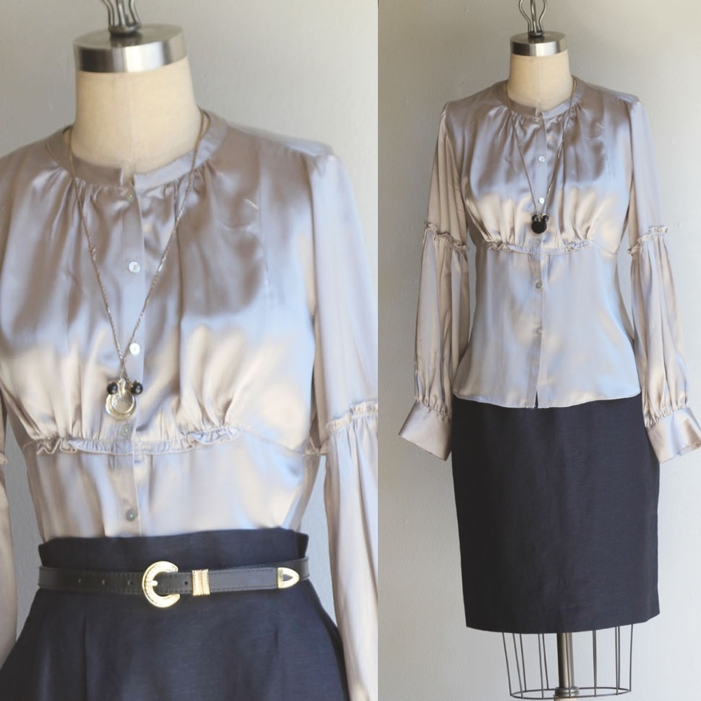Studio M Silver Sheen Gray Blouse US Size S/M